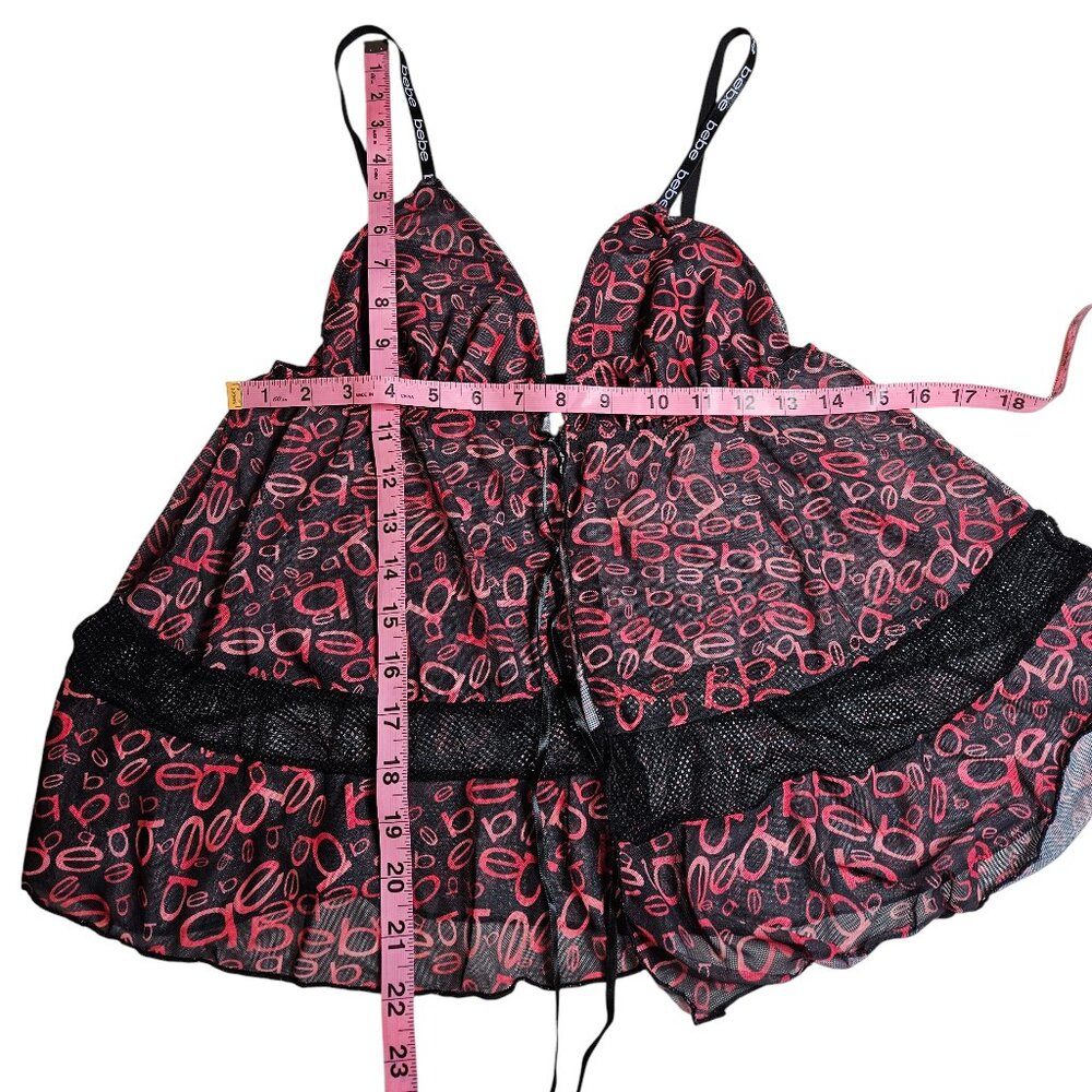 bebe Mesh Cami and Short Lingerie Sleepwear 2 Piece Set, Logo Print, X-Large - Picture 11 of 13